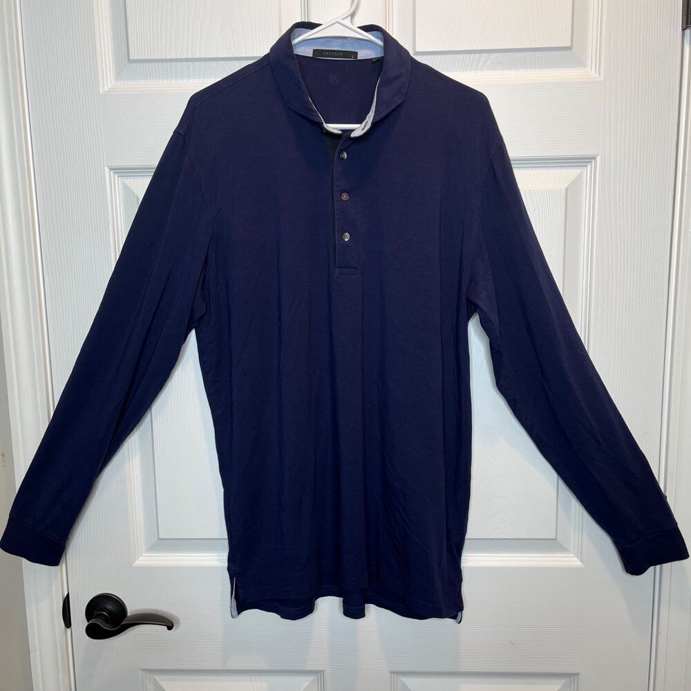 Greyson Apache Polo Shirt Men’s Blue Size Large Long Sleeve Golf Preppy
